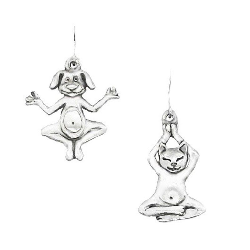 Pewter Dog and Cat Yoga Pose Earrings - 7424EFP - Click Image to Close